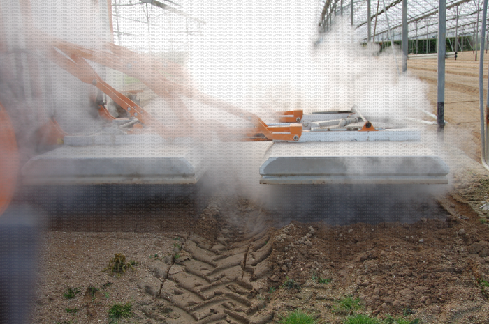 Déplacement automatique des coffres pour la désinfection vapeur d'un sol
